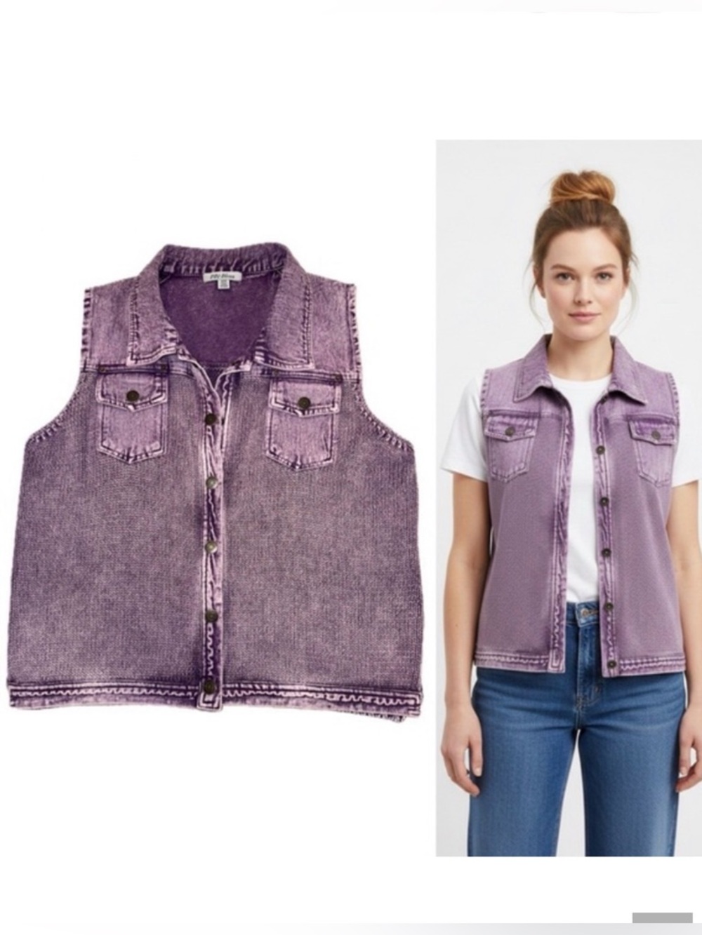 PBJ Blues Acid Washed Purple Denim Trim Sweater Vest Women’s Size Medium